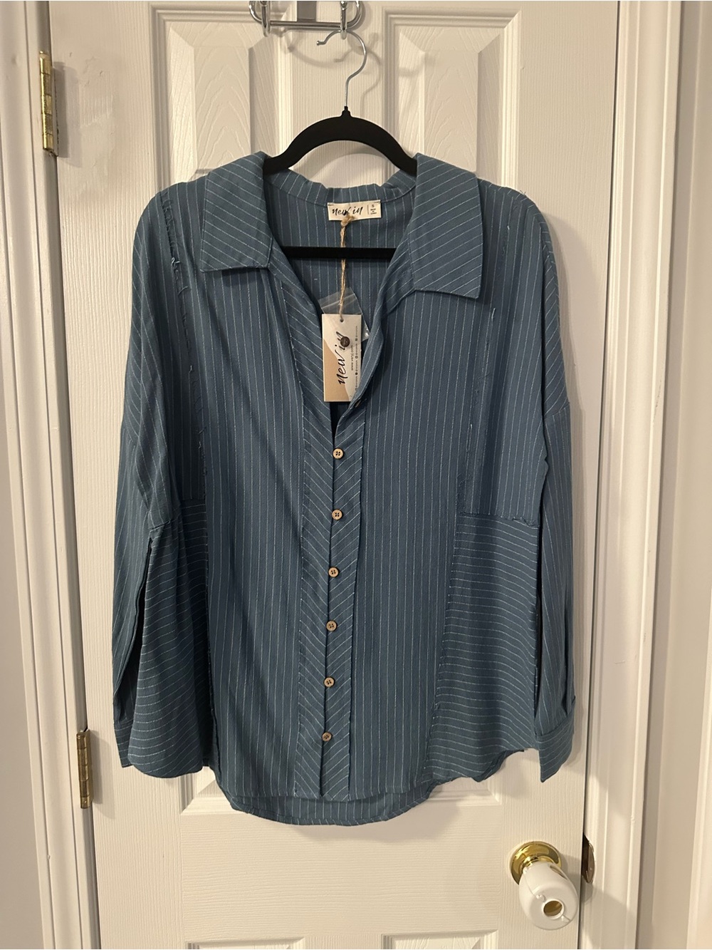 NWT New In Blue Pinstripe Button-Up Top